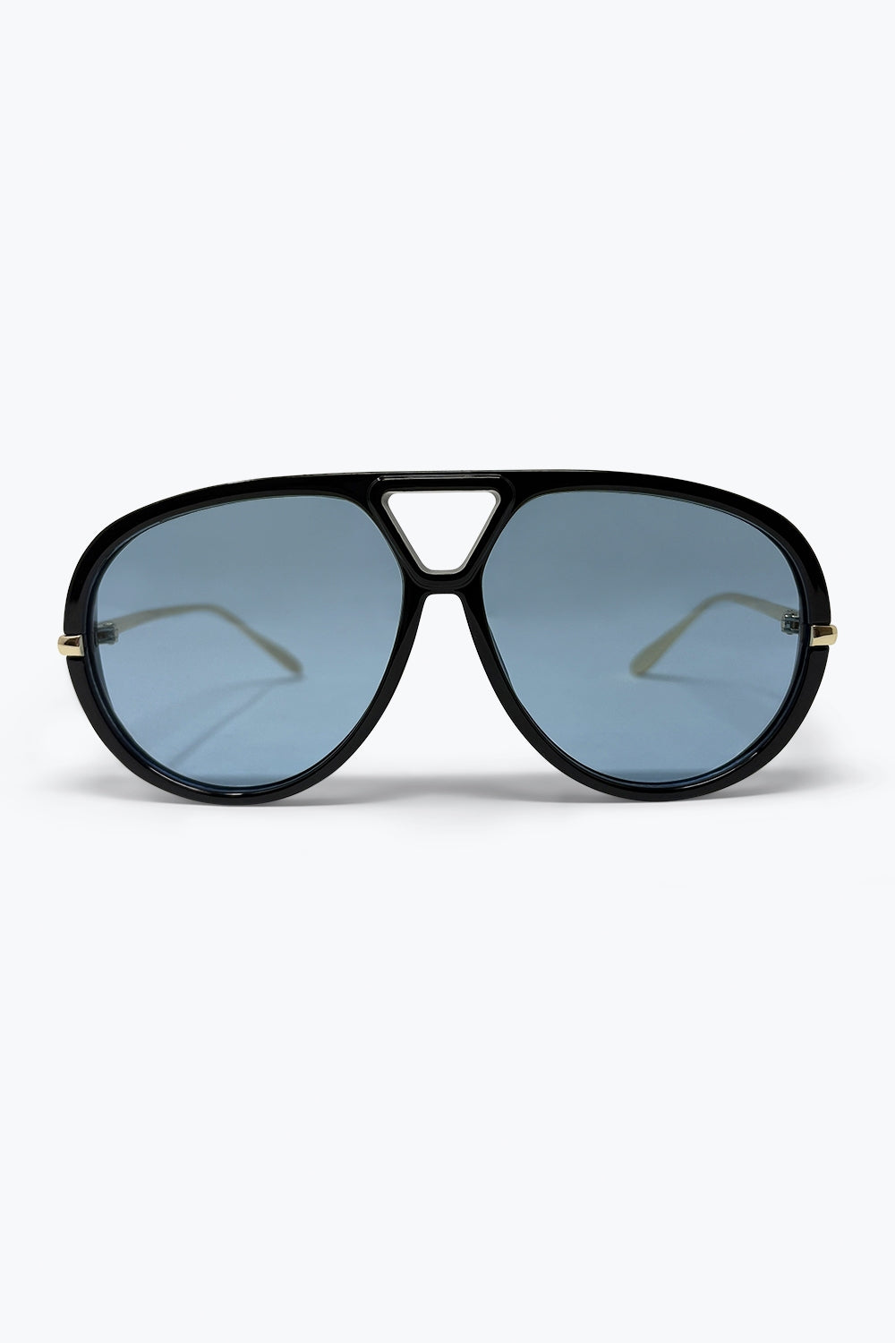 Q2 Lunettes de Soleil à Monture Aviateur Surdimensionnée Noire avec Verres à Dégradé Bleu