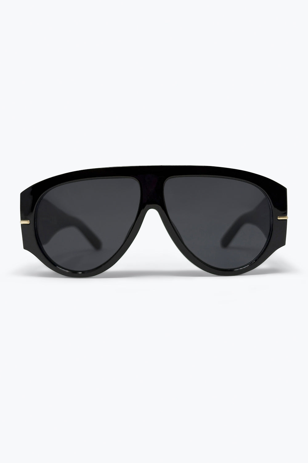 Q2 Lunettes de soleil aviateur à monture bouclier oversize noire avec bordure dorée