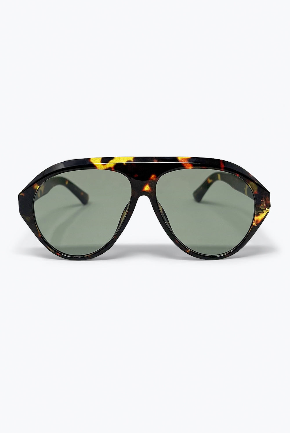 Q2 Lunettes de soleil aviateur écaille avec verres verts