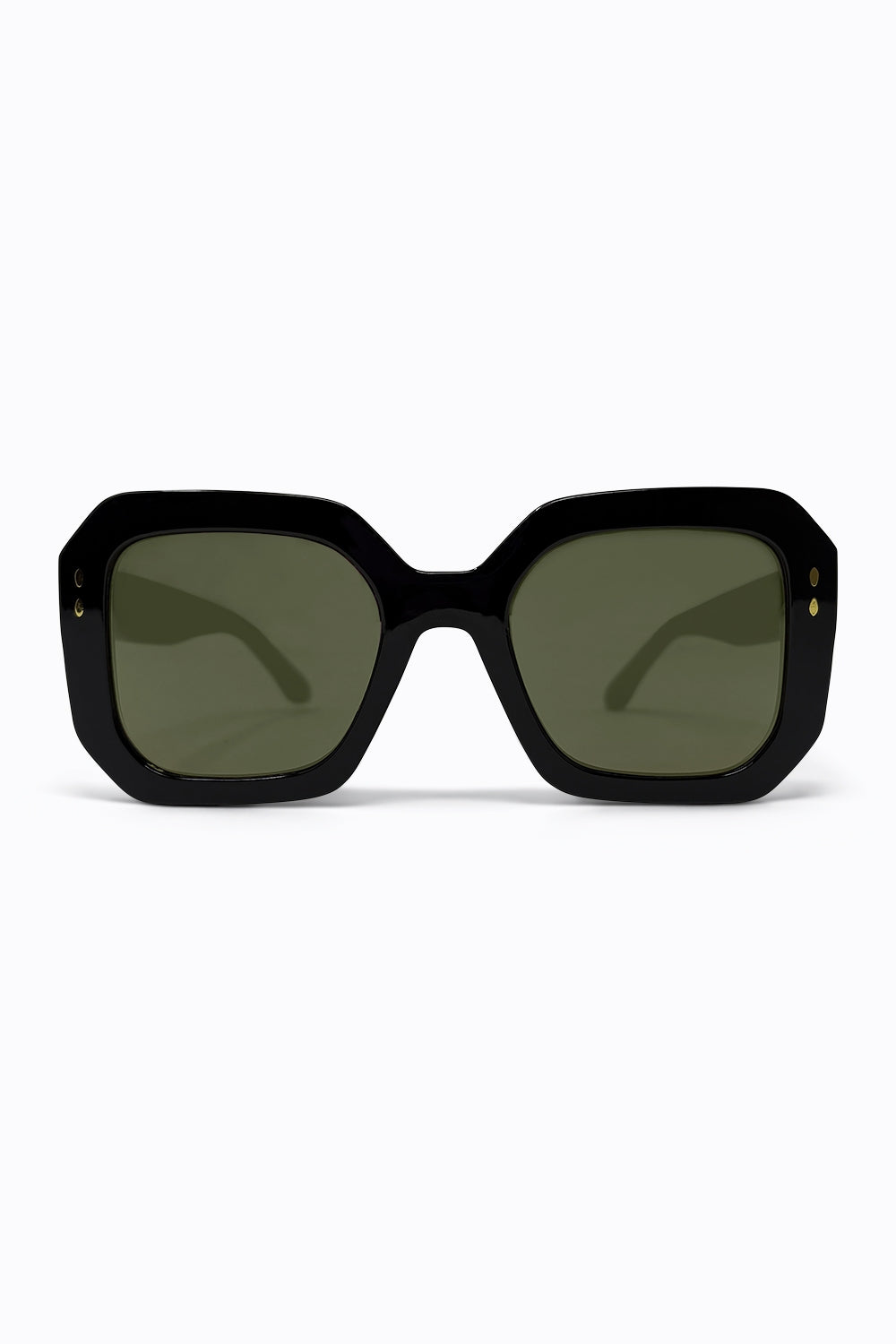 Q2 Lunettes de soleil carrées oversize en acétate noir à clous dorés géométriques