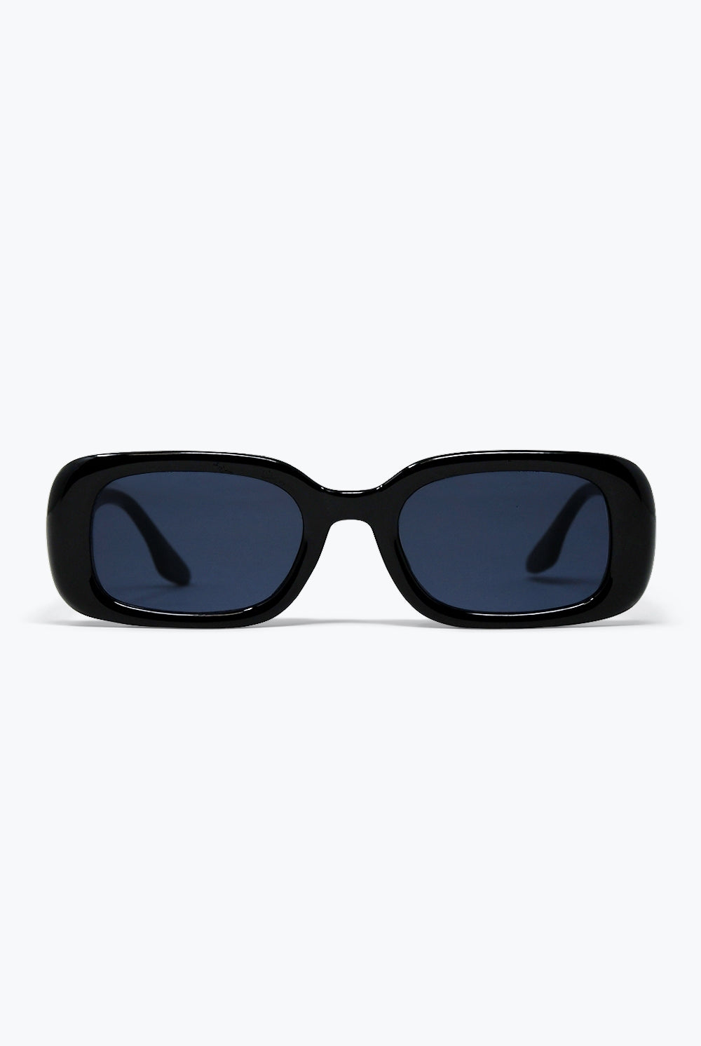 Q2 Lunettes de soleil étroites en acétate brillant à monture rectangulaire noire