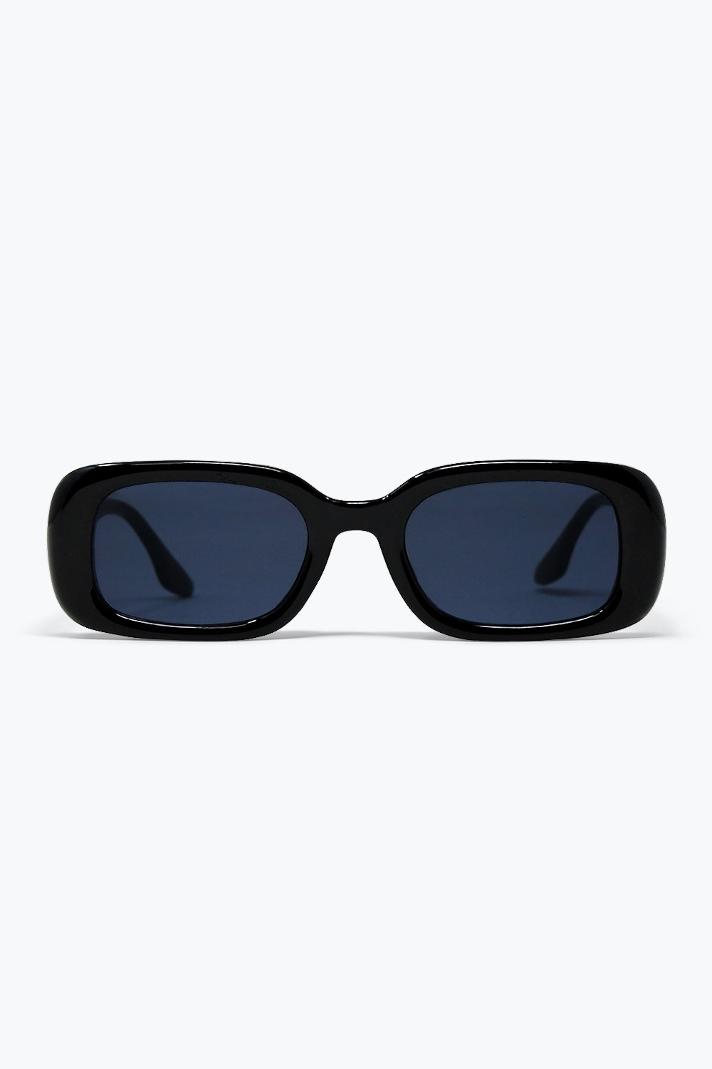 Q2 Lunettes de soleil étroites en acétate brillant à monture rectangulaire noire