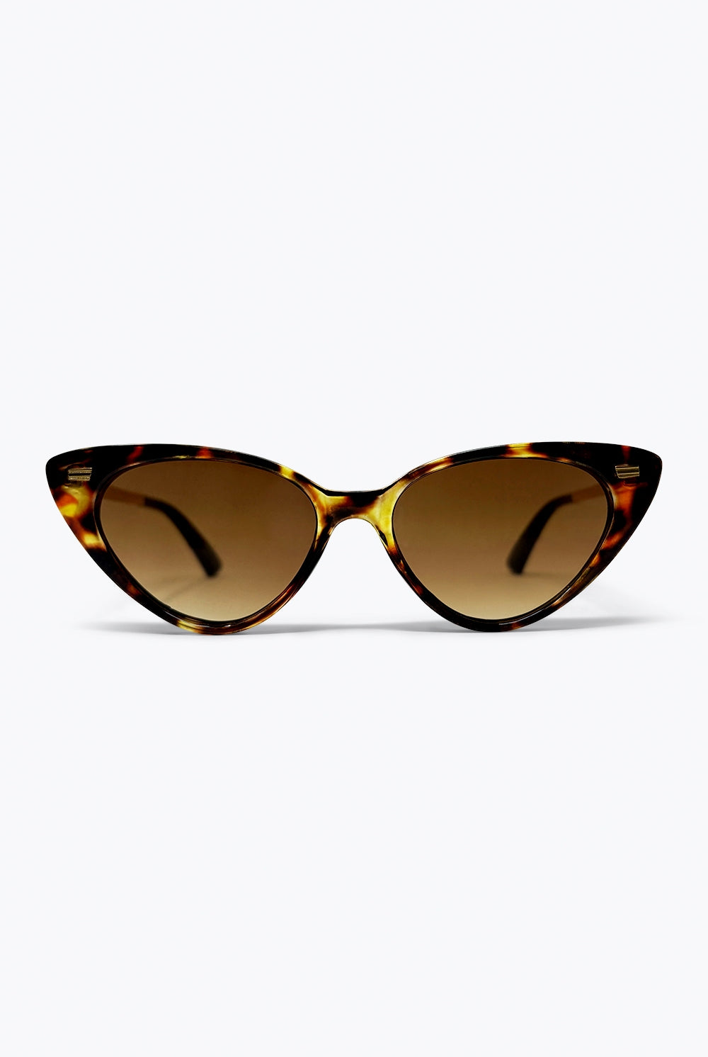 Q2 Lunettes de soleil fines à monture en acétate écaille de tortue marron en forme d'œil de chat