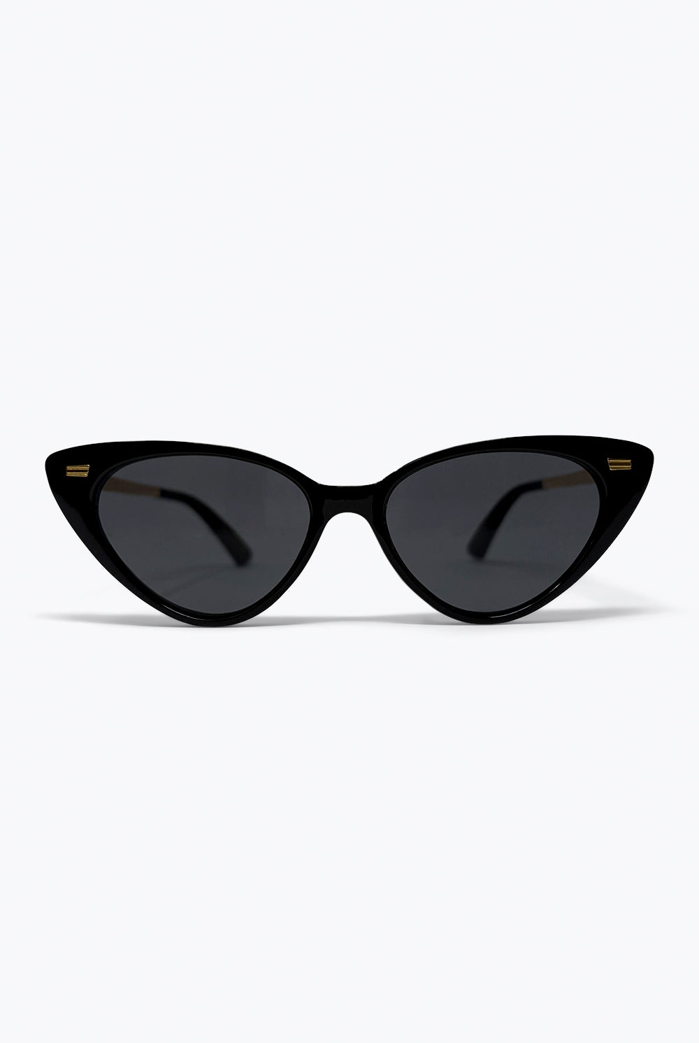 Q2 Lunettes de soleil noires à monture brillante et détails dorés en œil de chat
