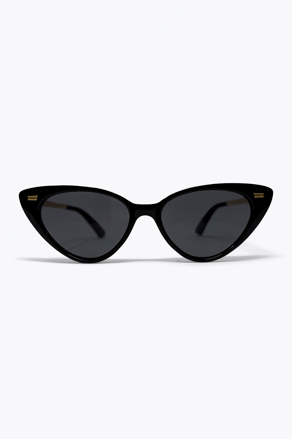 Q2 Lunettes de soleil noires à monture brillante et détails dorés en œil de chat