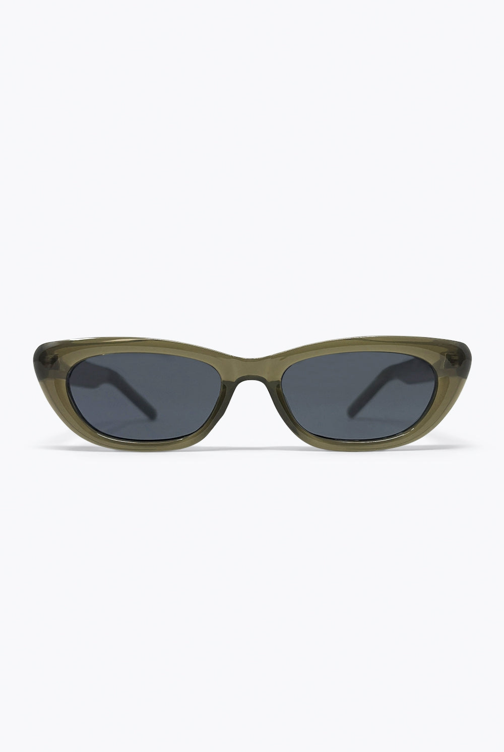 Q2 Lunettes de soleil œil de chat ovales translucides olive