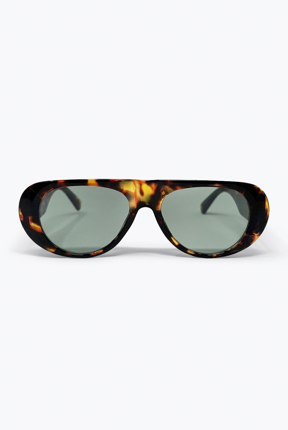 Q2 Lunettes de soleil ovales larges avec monture écaille de tortue et verres verts