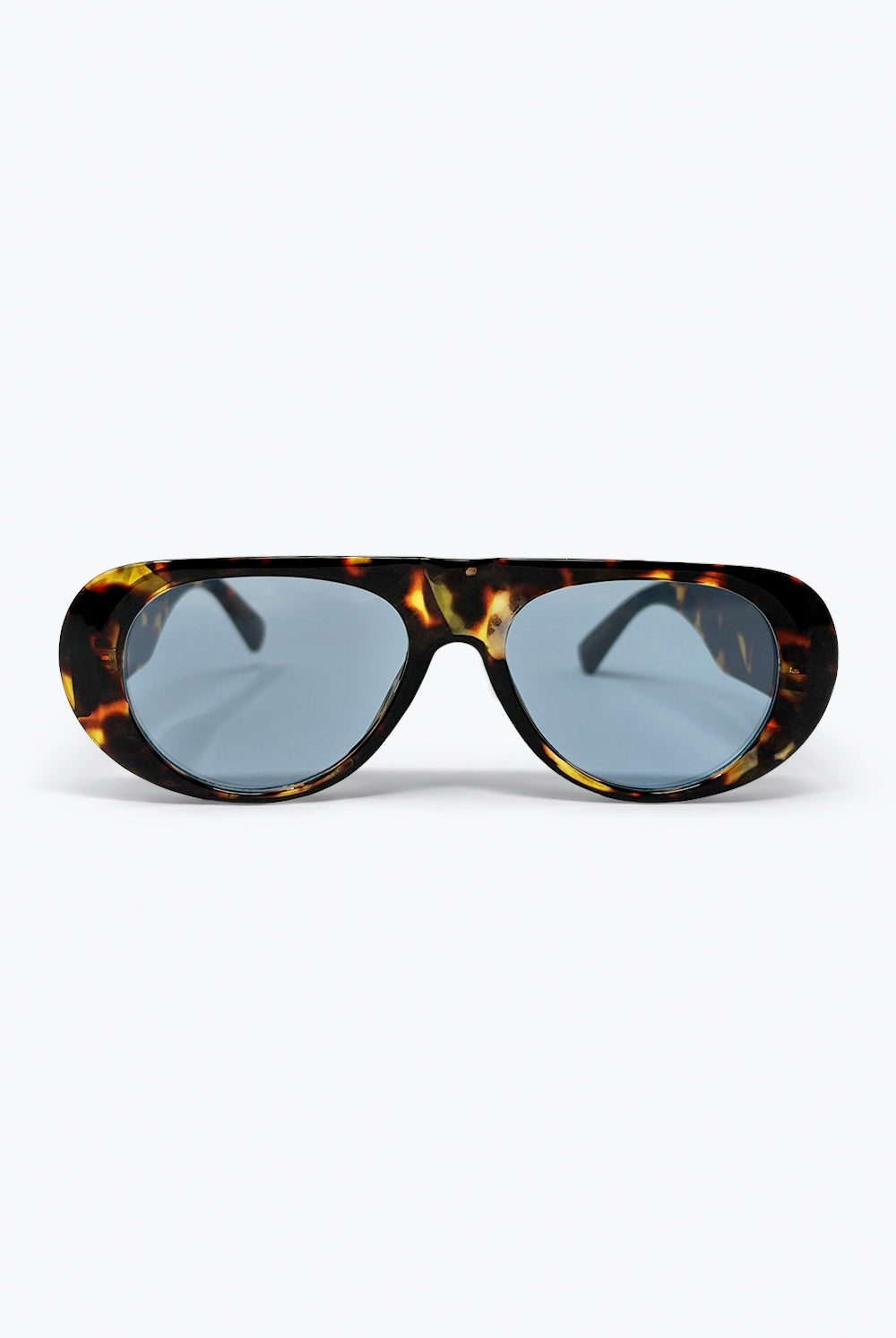 Q2 Lunettes de Soleil Rondes à Monture Écaille avec Verres Bleus