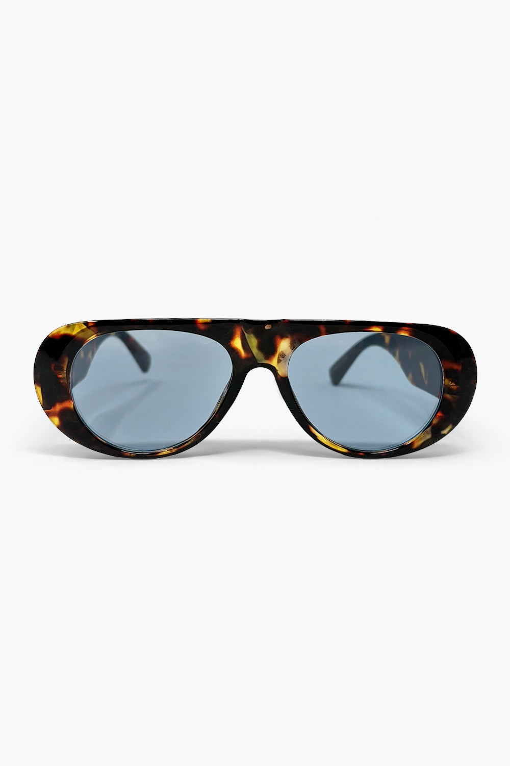 Q2 Lunettes de Soleil Rondes à Monture Écaille avec Verres Bleus