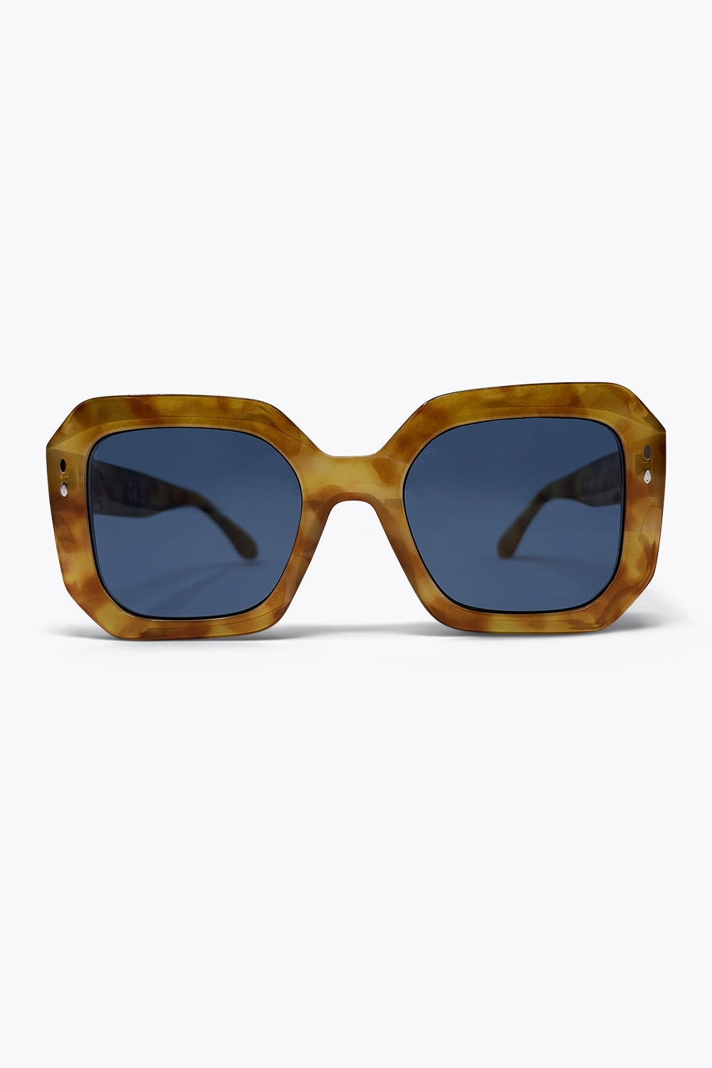 Q2 Lunettes de soleil surdimensionnées à monture carrée écaille de tortue marron et verres bleus