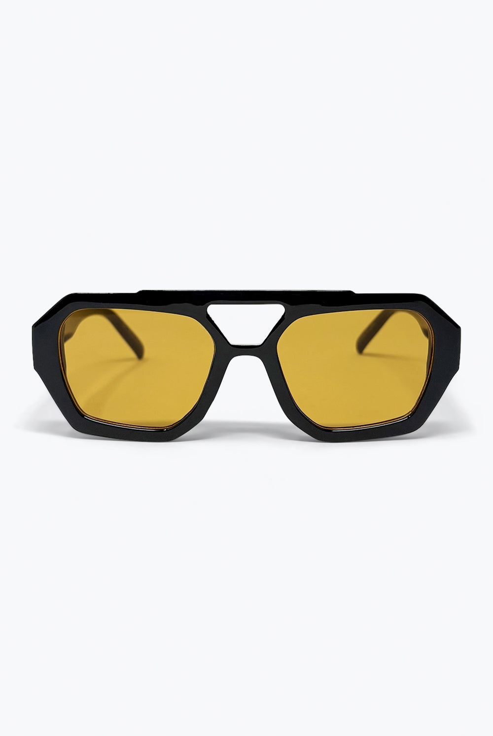 Q2 Lunettes de soleil surdimensionnées avec monture noire et verres jaunes