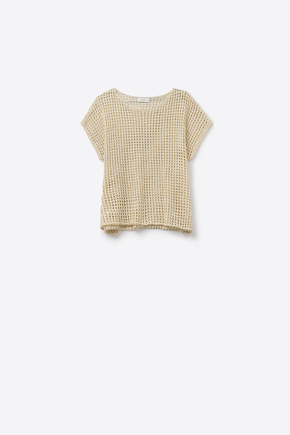 Q2 Open Knit Crochet dropped Sleeved Top in Beige