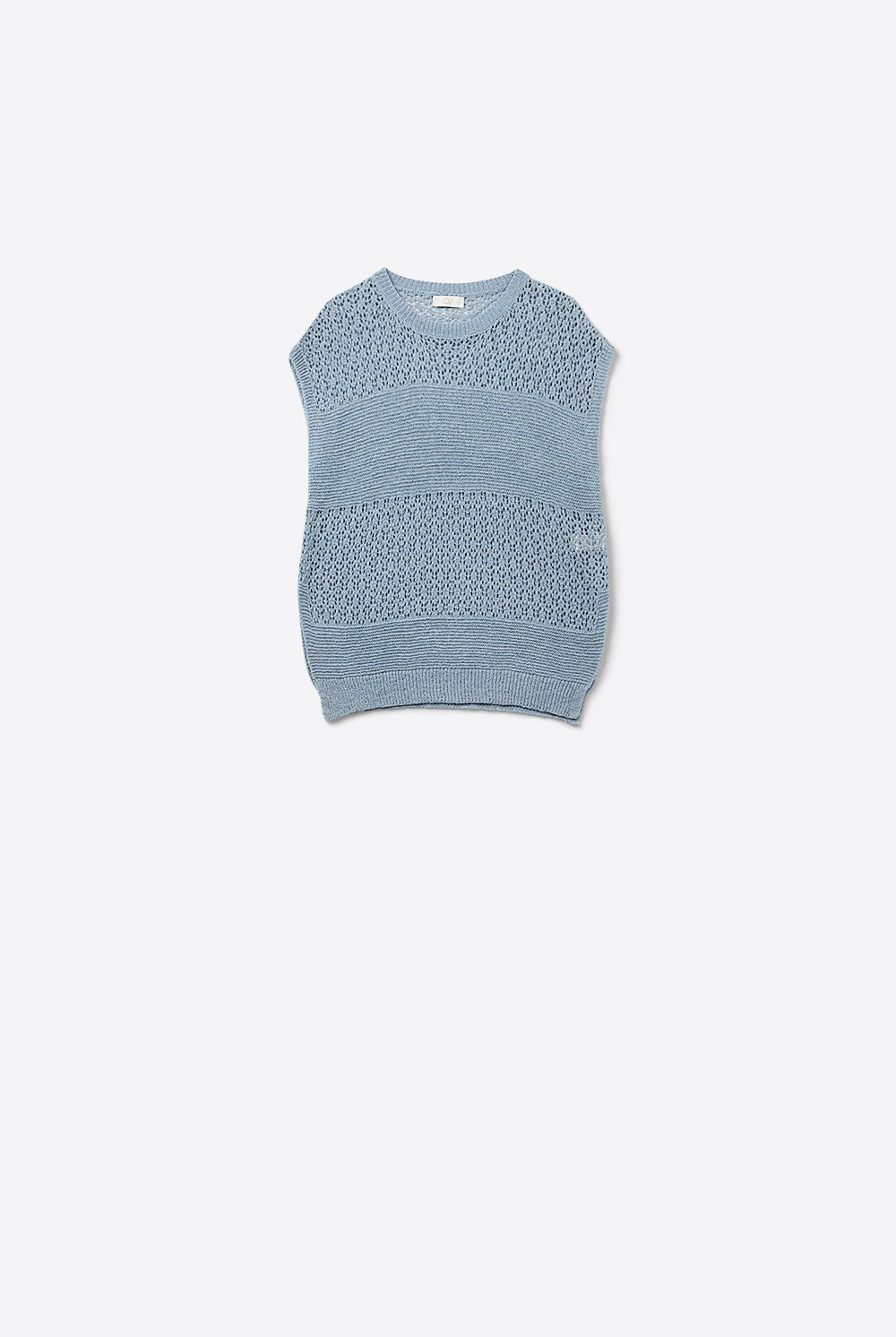 Q2 Pull bleu en maille ouverte douce et manches tombantes