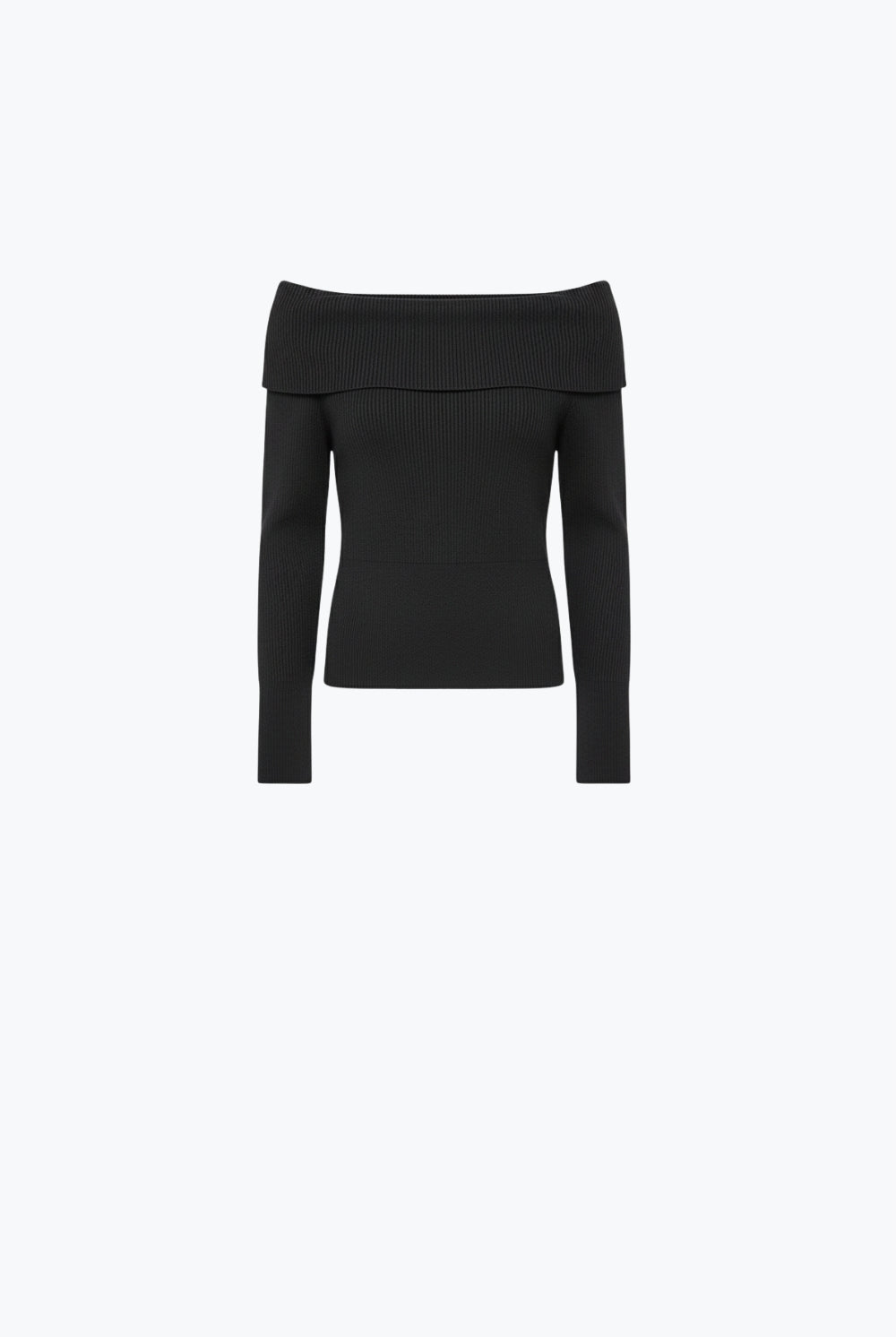 Q2 pull noir en fine maille côtelée avec large col bateau