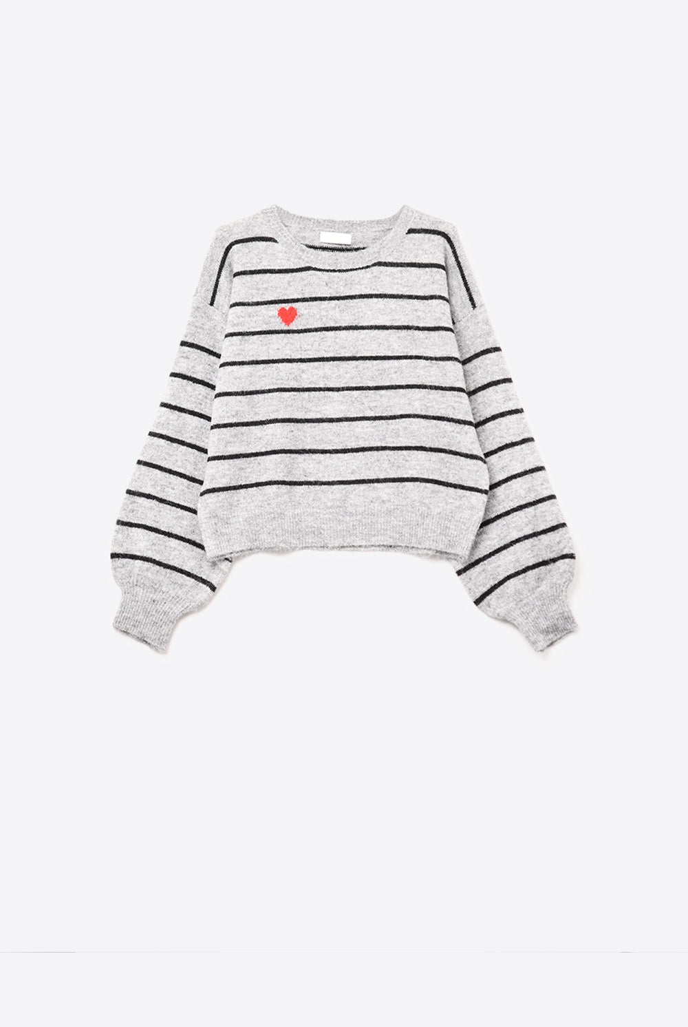 Q2 pull-over en tricot rayé gris avec détails en forme de cœur rouge