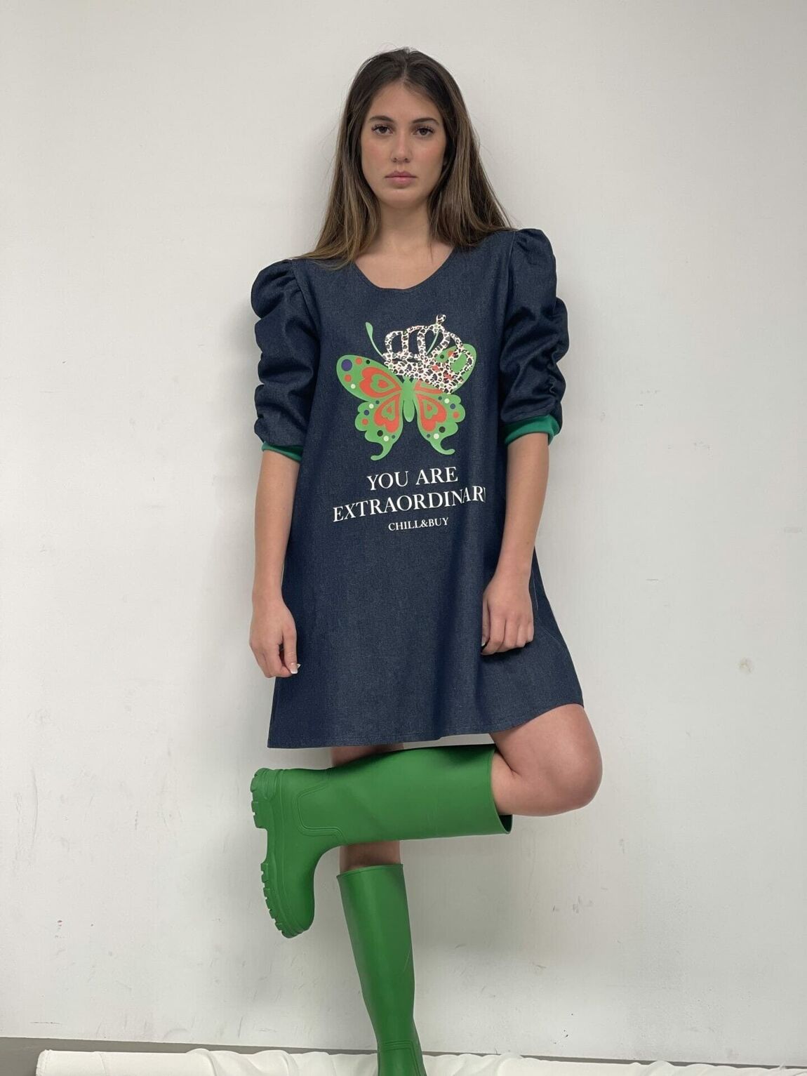 Robe en jean droite "You Are Extraordinary" – Élégance et originalité - La boutique de Nannye