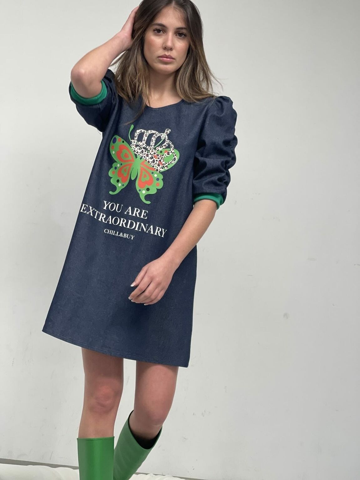 Robe en jean droite "You Are Extraordinary" – Élégance et originalité - La boutique de Nannye