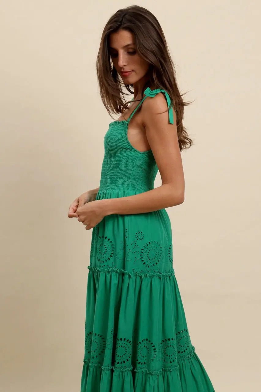 Robe longue broderie verte Colombiana - La boutique de Nannye