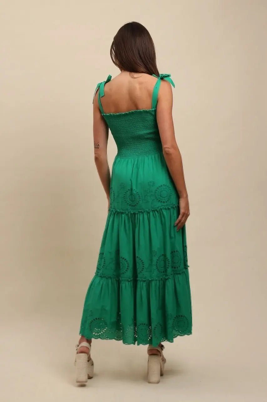 Robe longue broderie verte Colombiana - La boutique de Nannye