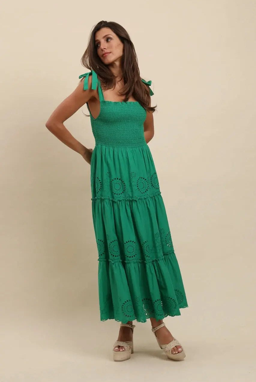 Robe longue broderie verte Colombiana - La boutique de Nannye