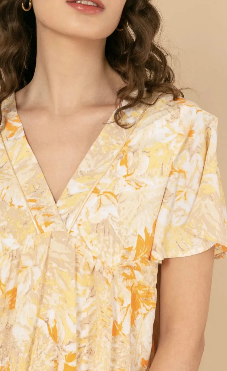 Robe midi fleurie jaune Aurore - La boutique de Nannye