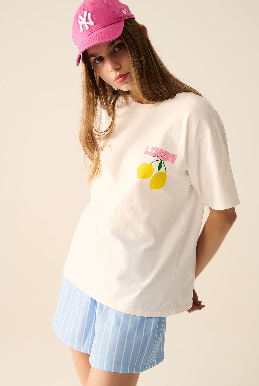 Q2 t-shirt blanc décontracté avec imprimé citron