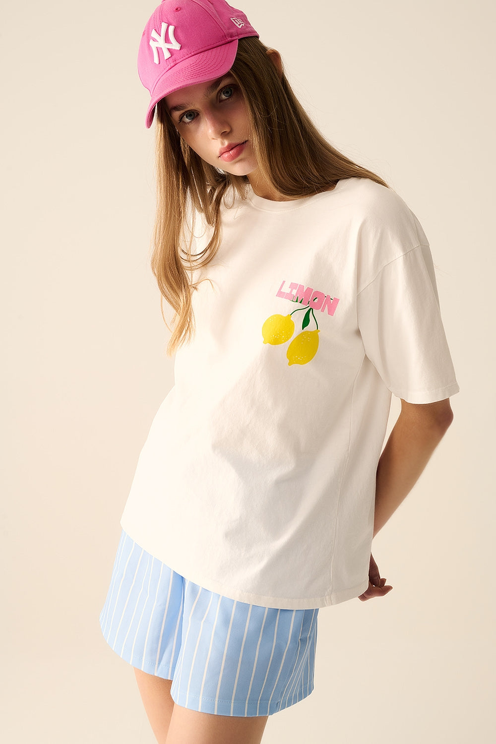 Q2 t-shirt blanc décontracté avec imprimé citron