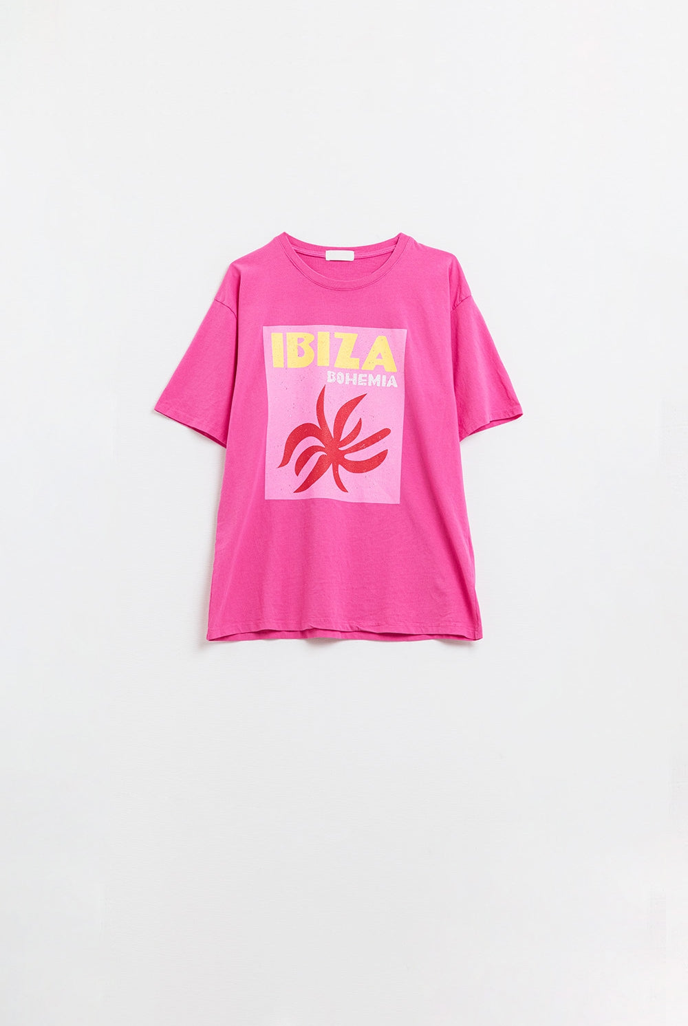 Q2 T-shirt décontracté Fuchsia Ibiza Bohemia avec imprimé rose