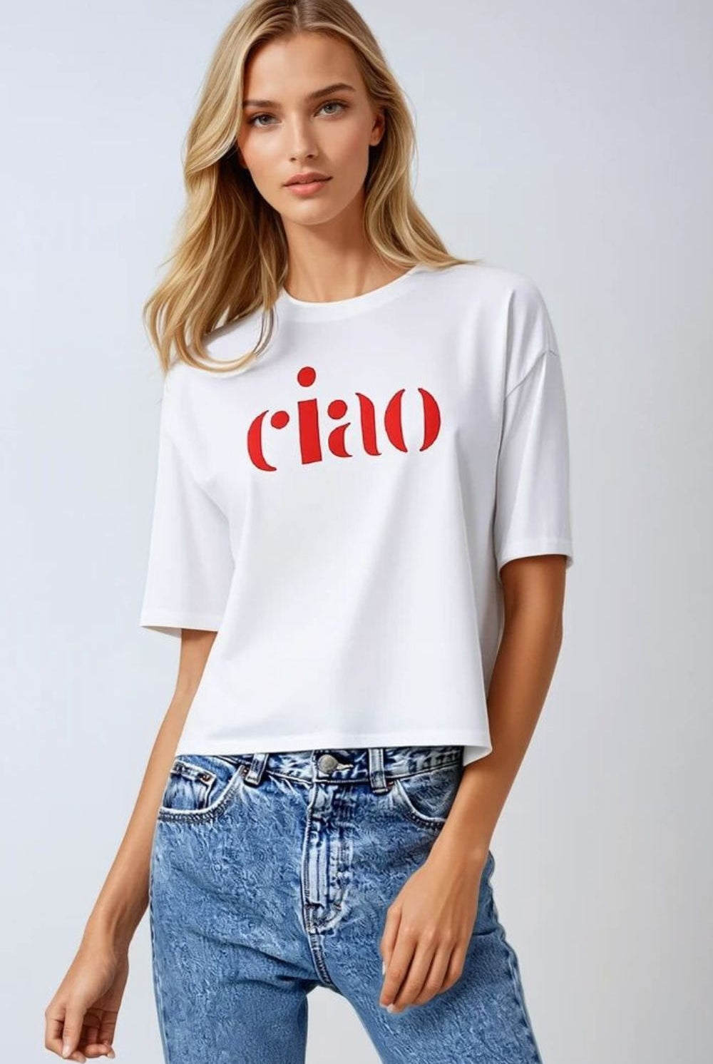 Q2 T-shirt en coton fabriqué en Italie avec logo Ciao en rouge