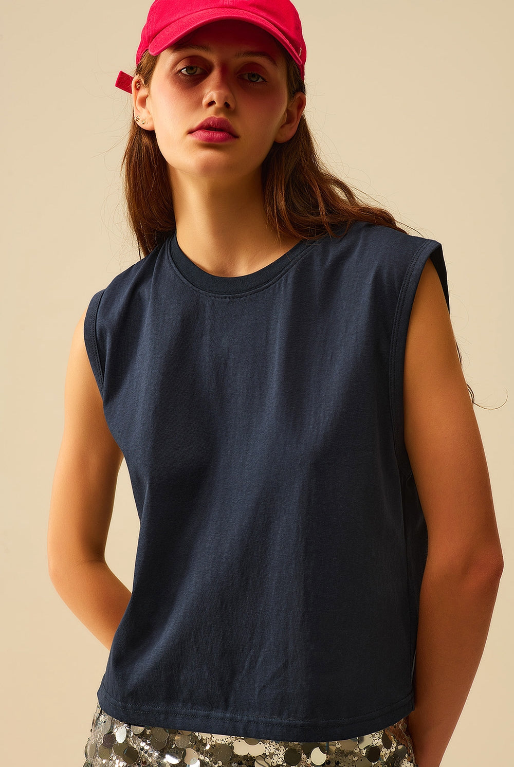 Q2 T-shirt en coton sans manches Navy