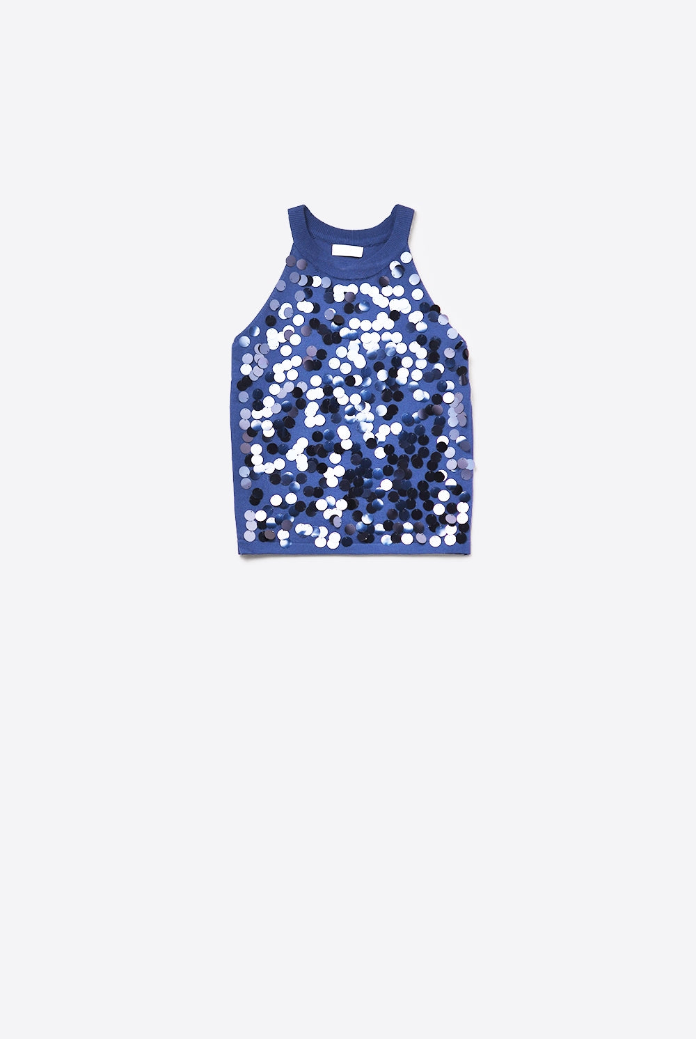 Q2 Top en tricot marine avec détails en paillettes