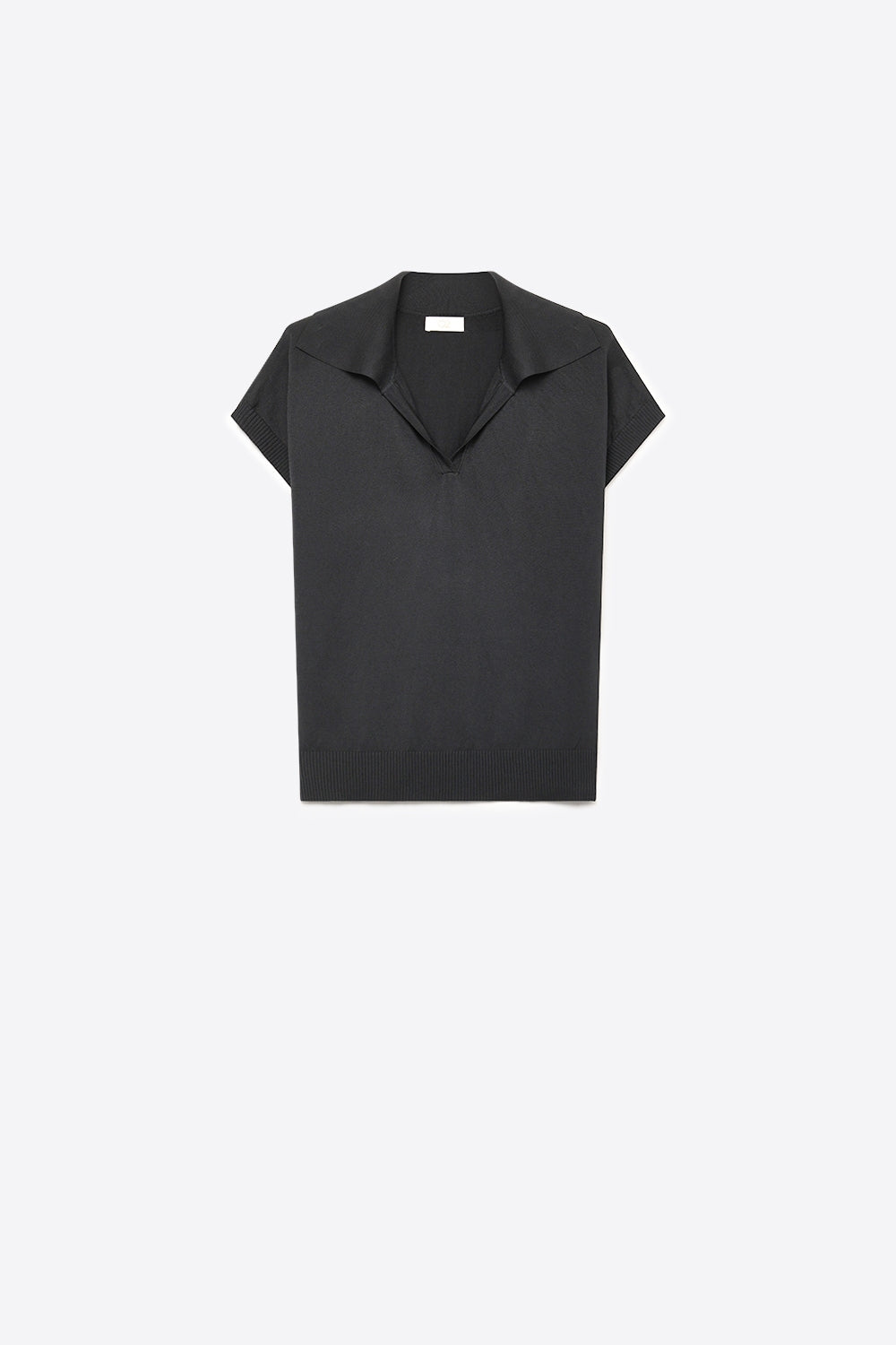 Q2 Top noir en maille fine avec col polo ourlet côtelé coupe régulière