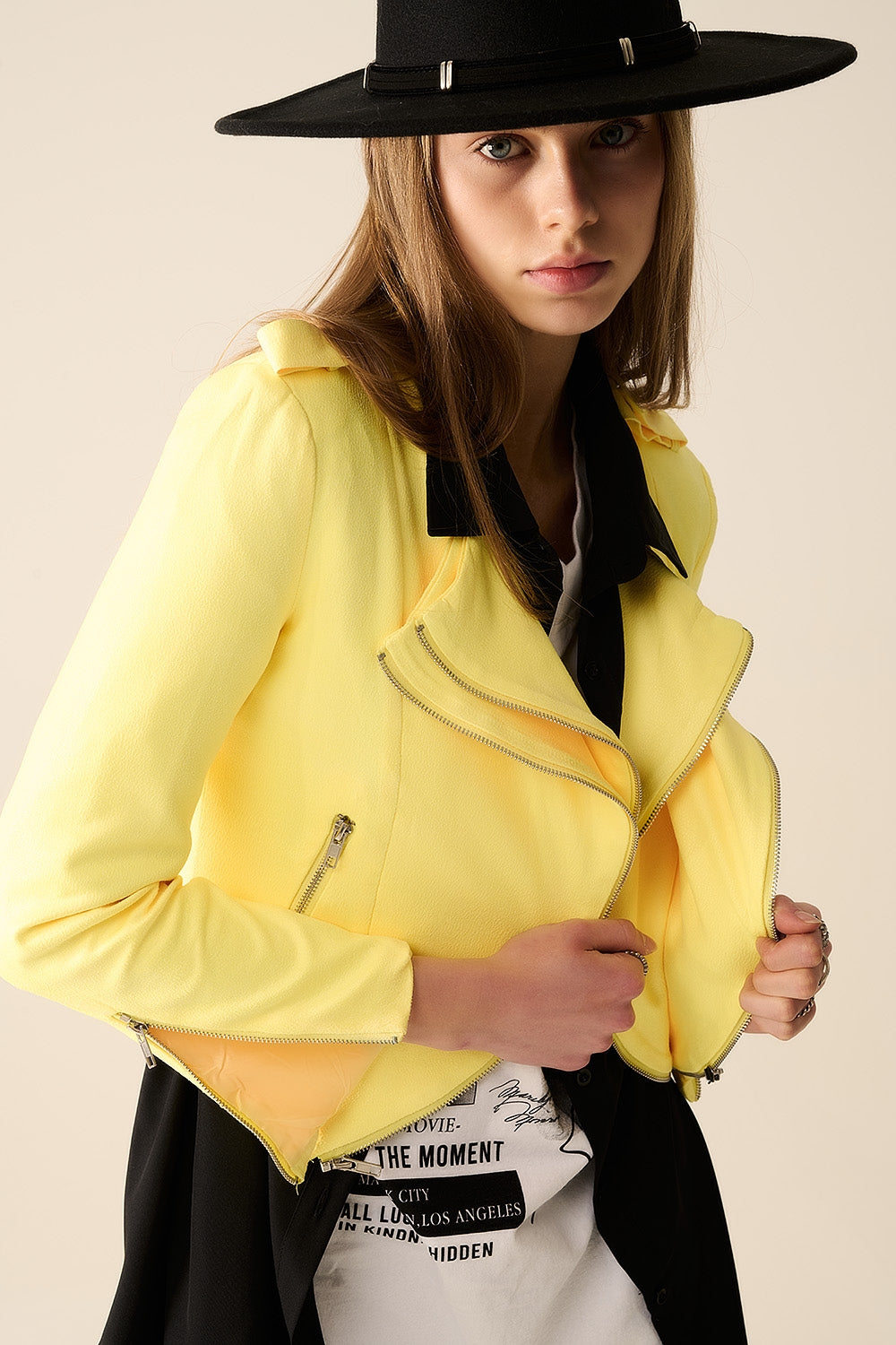 Q2 Veste jaune avec détails à fermeture éclair