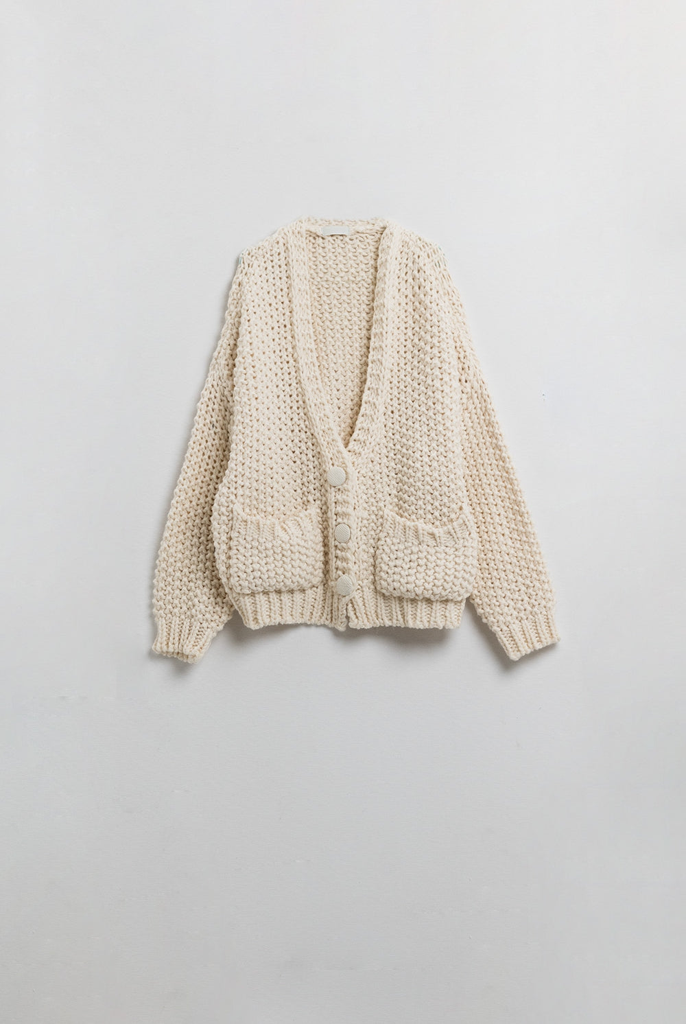 Q2 Veste oversize en maille chunky beige avec poches