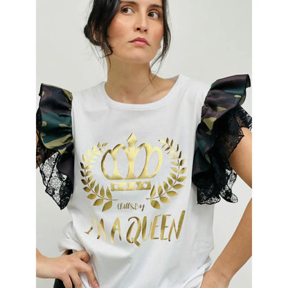 T-shirt à volants "I'm Queen" : confort et distinction au quotidien