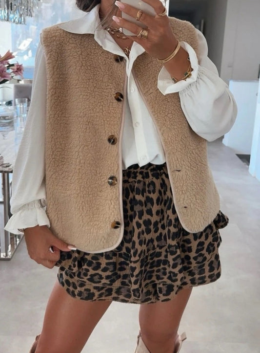 Gilet sans manches moumoute beige 