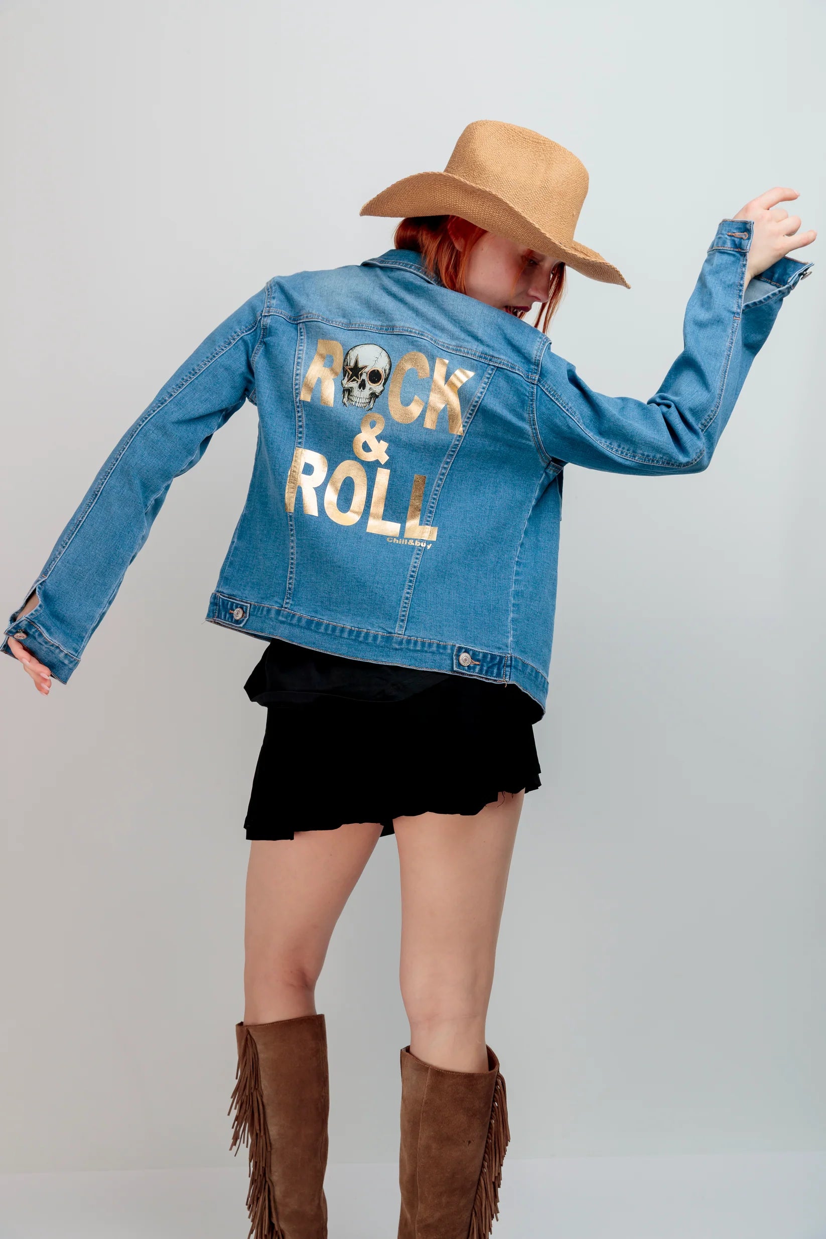 Veste en jean femme rock skull imprime dos
