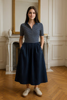 Robe avec top rayé Polo et jupe midi en popeline en bleu marine