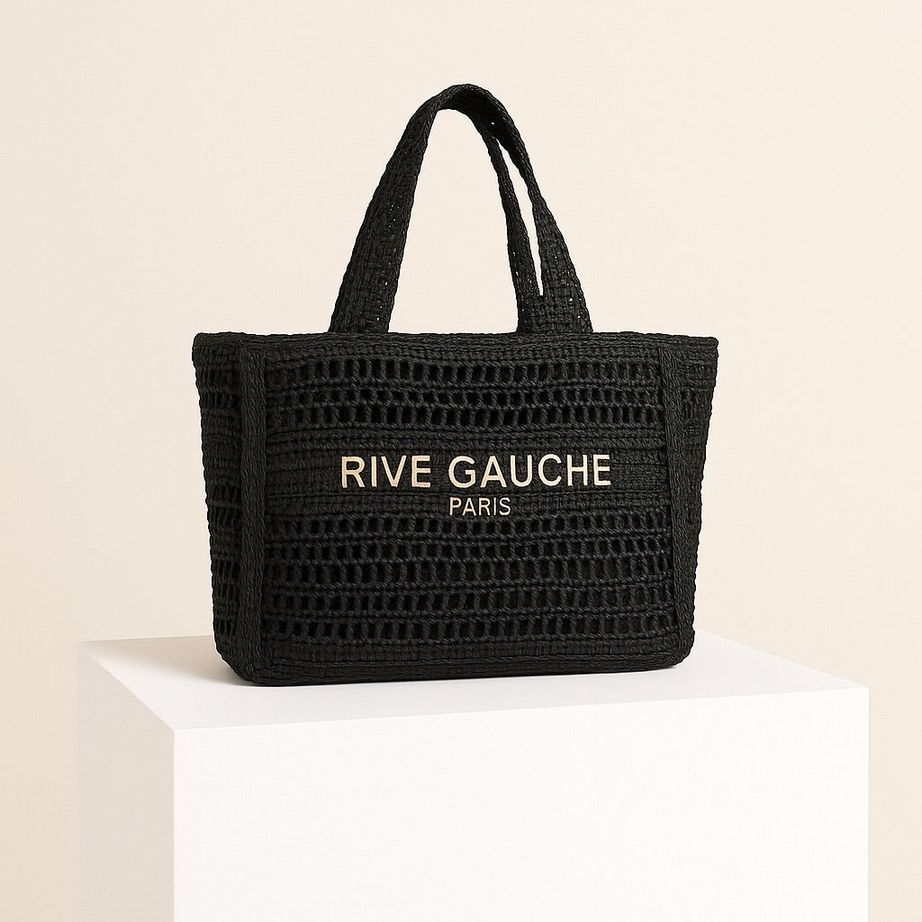 Sac cabas Rive Gauche en raphia noir – Élégance naturelle et format généreux