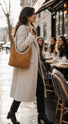 Sac cabas camel effet daim avec pochette amovible femme
