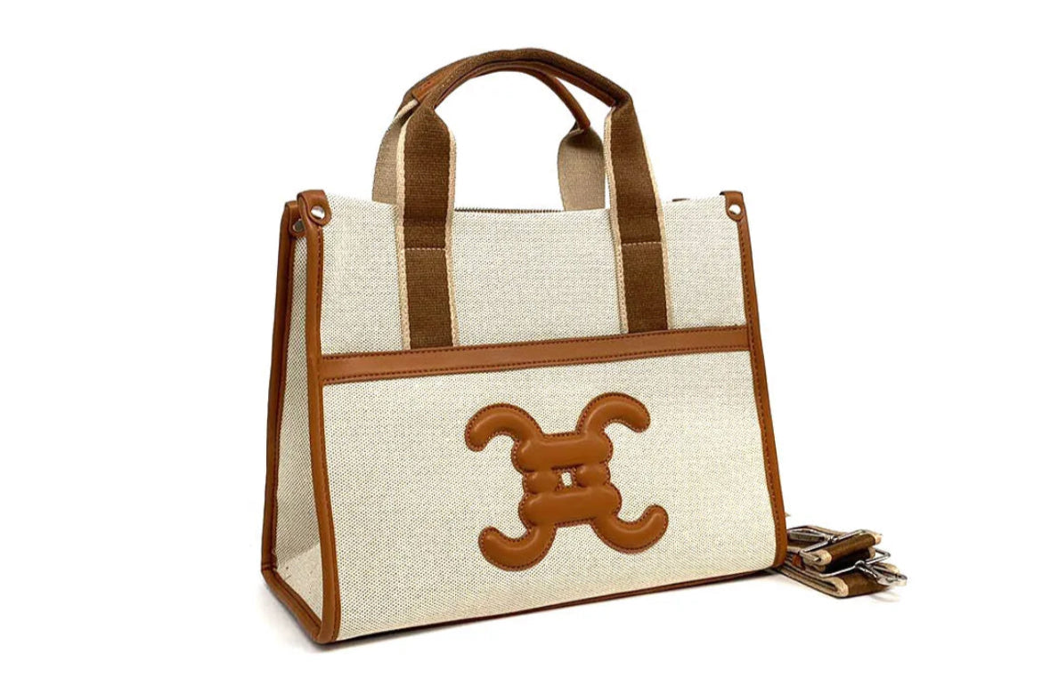 Sac cabas beige gaufre femme – porté main ou épaule avec bandoulière amovible
