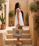Sac cabas raphia blanc &nbsp;poignée bambou – Élégance naturelle et fonctionnalité
