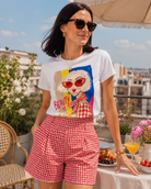Tee-shirt femme blanc Beauty a imprime colore