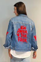 Veste en jean bleu femme broderie coeur dos edition limitee