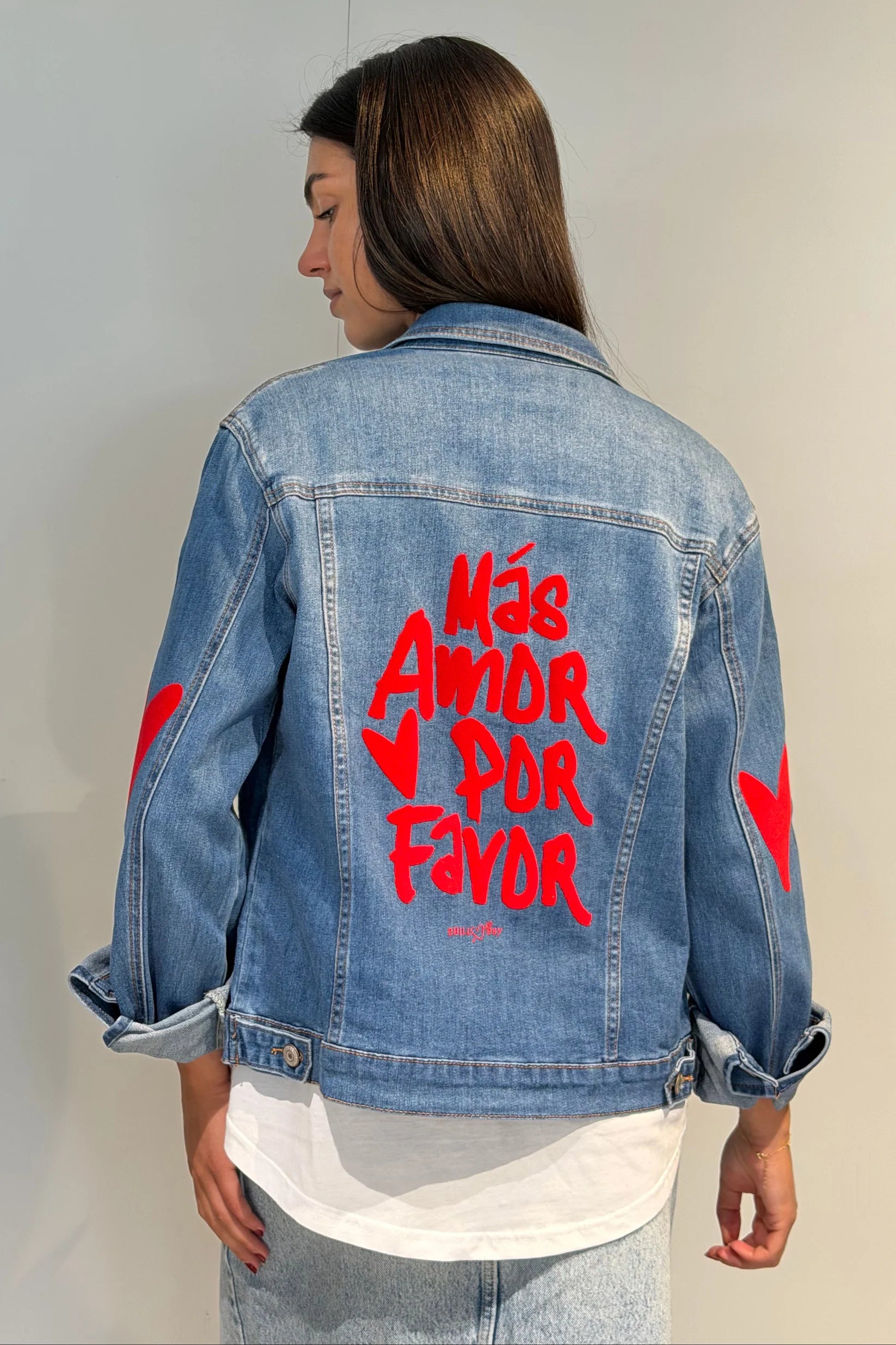 Veste en jean bleu femme broderie coeur dos edition limitee