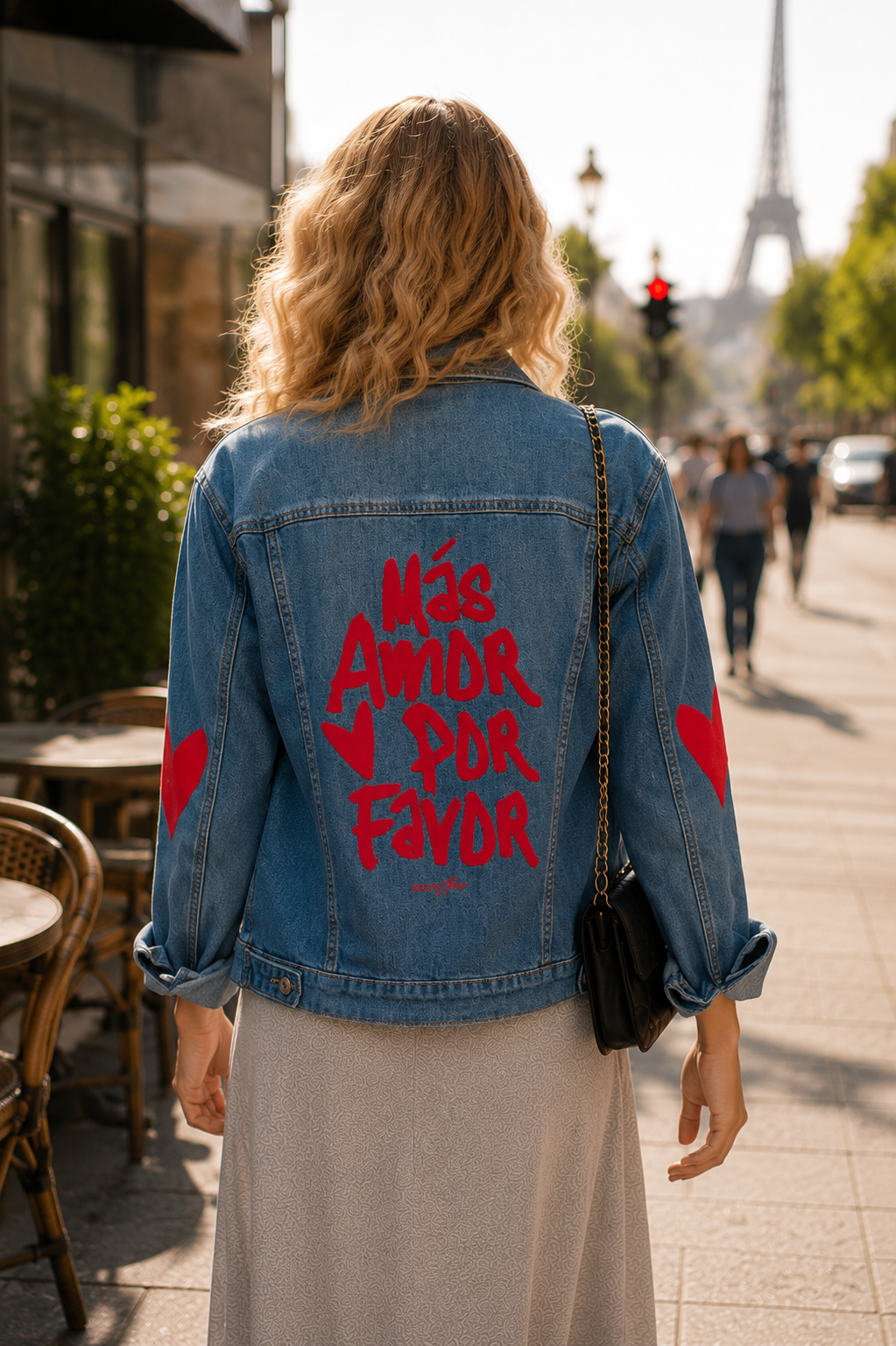 Veste en jean bleu femme broderie coeur dos edition limitee