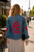 Veste en jean bleu femme broderie coeur dos edition limitee