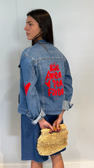 Veste en jean bleu femme broderie coeur dos edition limitee