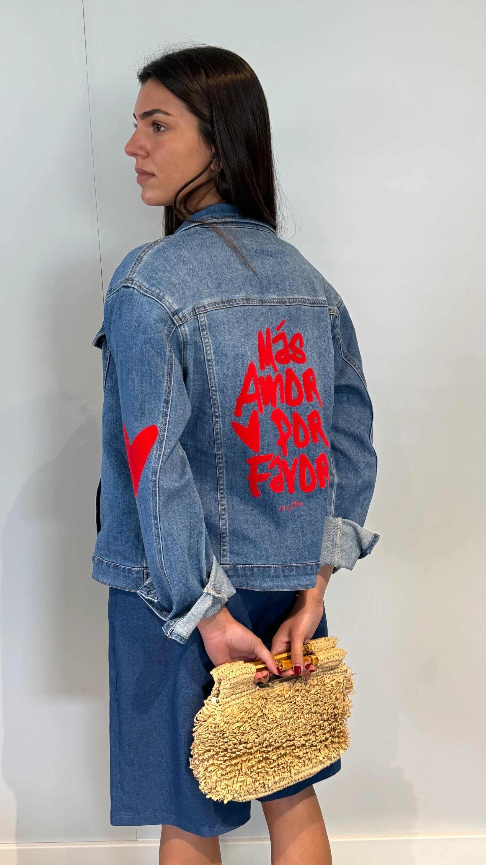Veste en jean bleu femme broderie coeur dos edition limitee