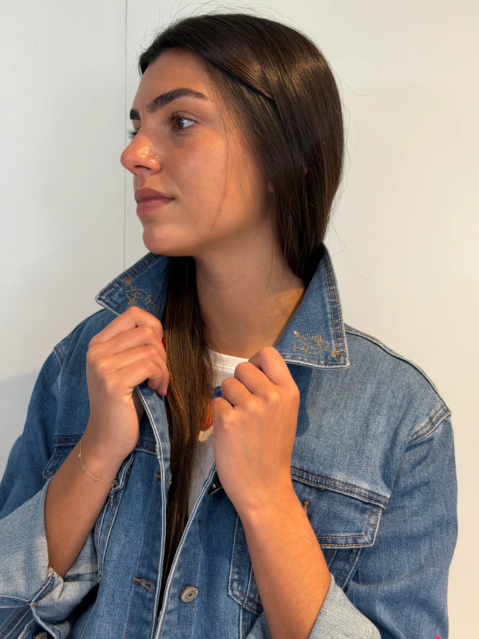 Veste en jean bleu femme broderie coeur dos edition limitee